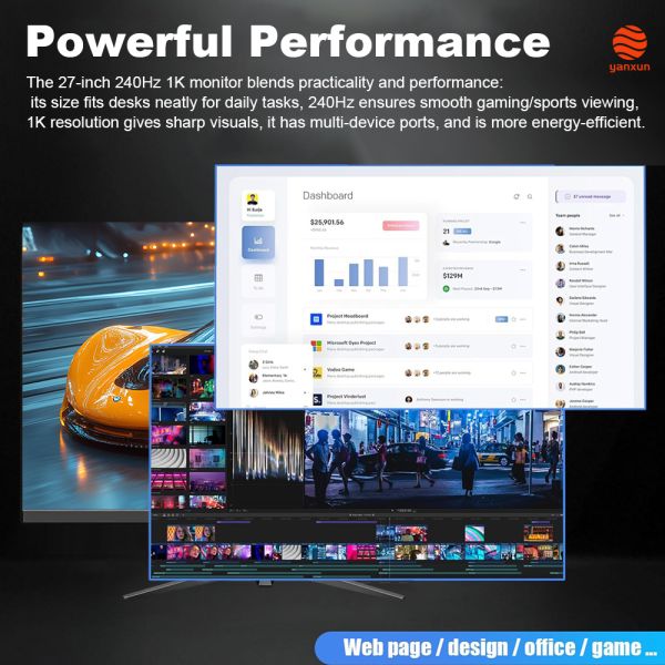 27-Inch Widescreen Gaming Monitor: 2560x1440 1K IPS Panel (178° Wide Viewing Angles), 240Hz High Refresh Rate with Motion Blur Reduction (Smooth