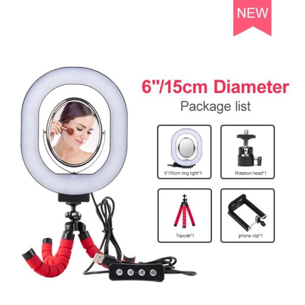 Buy Selfie Oval Beauty Fill Light 5W USB Stepless Dimmable Lamp With Mirror Live Stream at wholesale prices