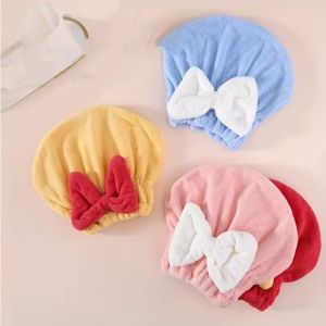 Quality Soft Coral Fleece Hair Drying Cap with Bow – Quick Dry &amp; Ultra Absorbent for sale