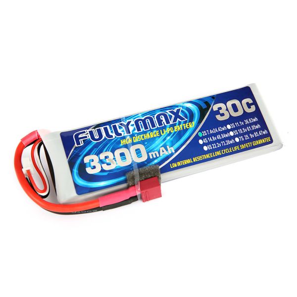 Buy FULLYMAX LiPo Battery Pack 30C 3300mAh 2S 7.4V with T Plug for RC Car Boat Truck Heli Airplane at wholesale prices