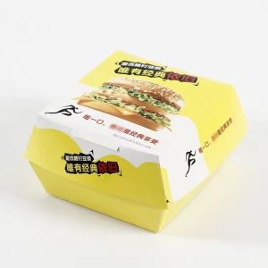 Paperboard Burger Box Biodegradable Disposable Food Grade Packaging with