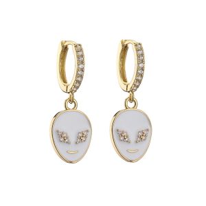 Personalized Rhinestone Huggie Earrings Enamel Alien Dangle Earrings