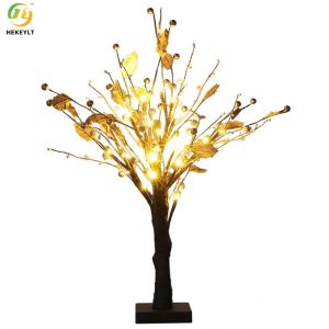 Gold Flower Iron Plastic Bedside Table Lamp USB Port Adjustable