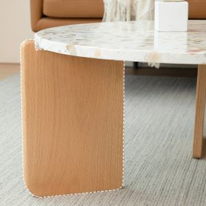 30in Marble Top Wood Base Coffee Table Patterned Marble Wooden Base