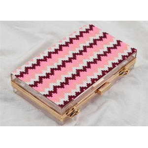 Rectangular Shaped Party Clutch Purse With Point Wave Strip Front