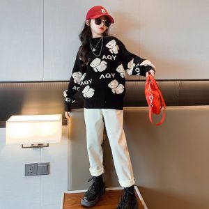 Thickened Childrens Spring Clothes Embroidery Craft Bear Sweater And Jogger