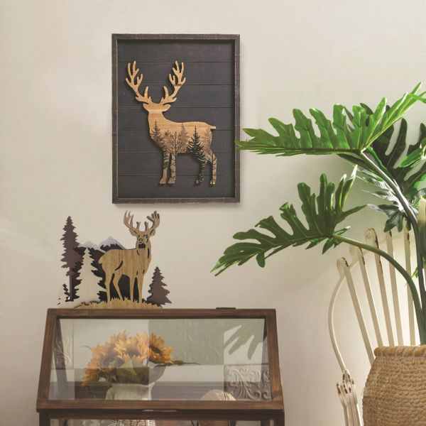 Desktop Decor Wood Carved Elk Decor Elk Statue Wood Deer 3D Multi-Layer Animal