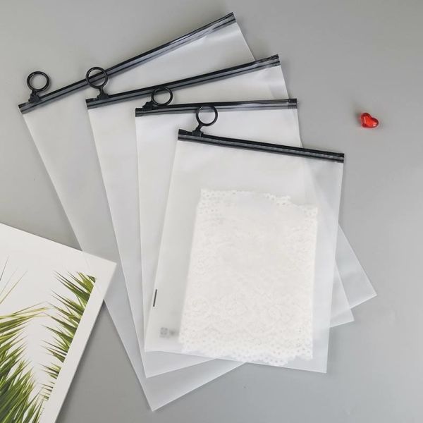 Buy Custom Personalized Printed Logo Eve Slider Matte Frosted Zip Lock Clothing Packaging Plastic Bags With Black Zipper at wholesale prices