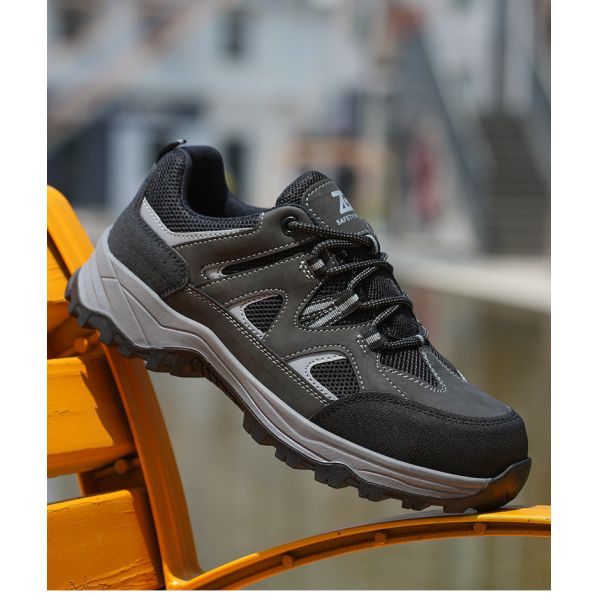 Kevlar Midsole Anti-stab Steel Toe Black Microfiber Flying Knit Work Shoes For Industrial Safety