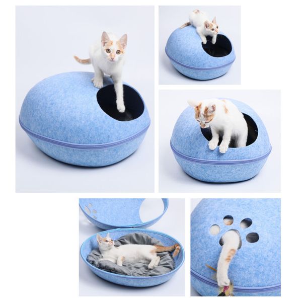 Buy Natural Felt Cat Bed , Dog Cave Beds Funny Egg Type PET House With Cushion Mat at wholesale prices