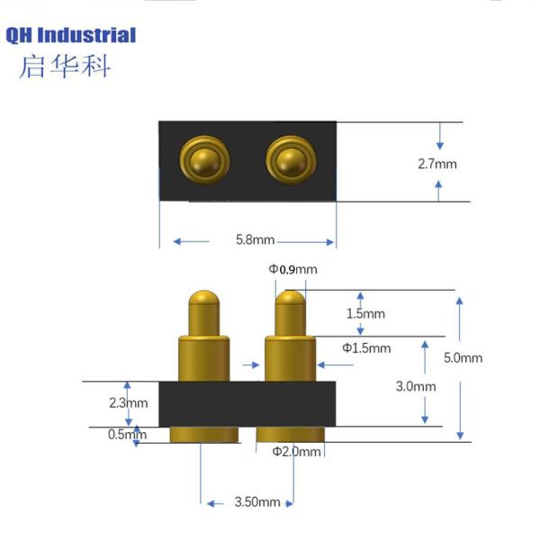 2Pin 3.5mm Pitch 2.3mm height Poland Smart Watch Connector Magnetic Power Connector Spring Loaded spring loaded pin