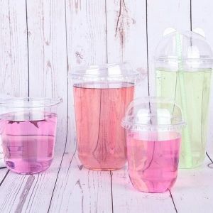 Quality hot sale PET U cups customized logo 12oz and 16oz for boba shops for sale