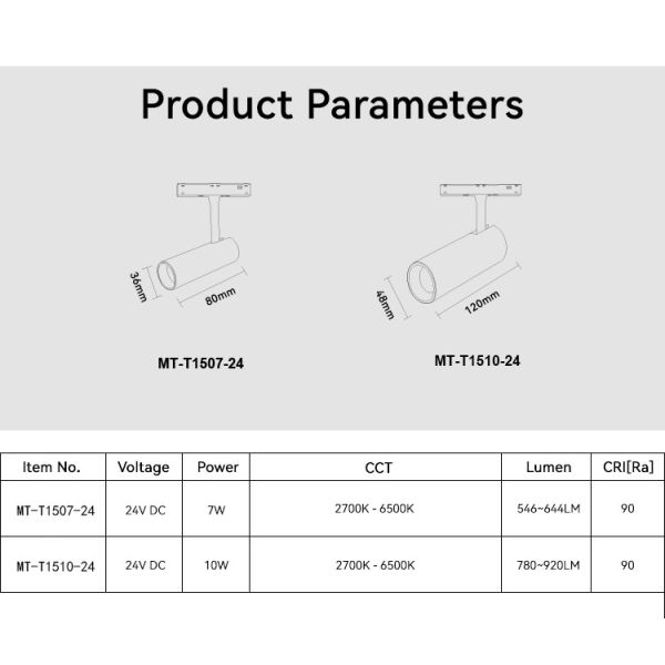 2700K-6500K Intelligent Control Magnetic Track Light 24V DC 7W Magnetic Track Lamp