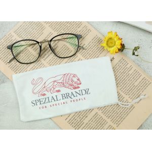 White Silk Printing Microfiber Drawstring Eyeglass Pouch Small Size For