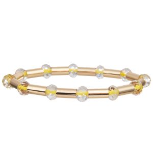 2023 New Style Gold Brass Shiny Tube With Multi Color Faced Crystal Stretchy
