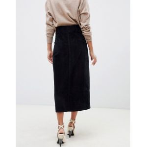 OEM hot selling button through midi skirt in washed black