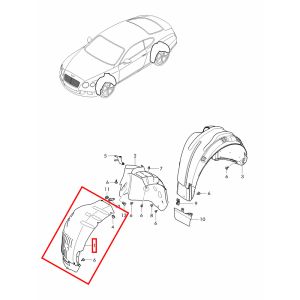 For Bentley Continental GT Front Right Fender Liner OEM 3W8809958E