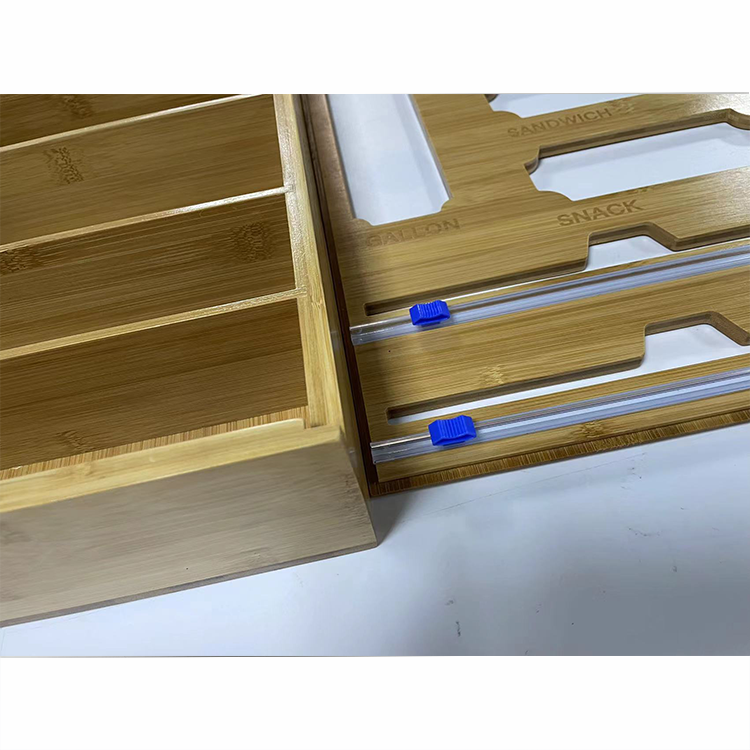 Kitchen Drawer Organizer -Made Natural Bamboo Ziplock Bag Baggie Storage and Dispenser