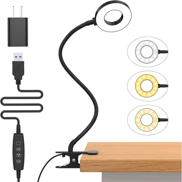 Buy Desk Lamp 3 Color Modes & 10 Brightness LED Reading Light with Clamp, Flexible Gooseneck Book Light Clip on Table at wholesale prices