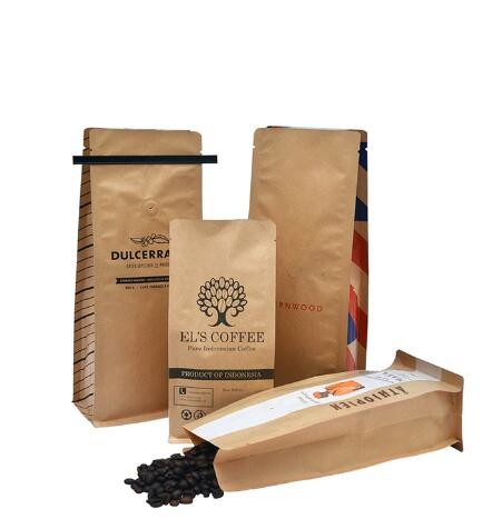 Customized Tin Tie Coffee Bean Bag / Aluminum Foil Side Gusset Quad Seal Packaging Coffee Bag with Valve