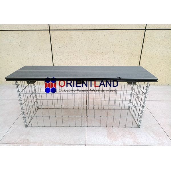 Rectangular Garden Stone Box Teak WPC 3.5mm Gabion Bench Seat Welded Mesh