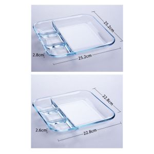 Clear Microwave Heating Partition Glass Bento Plate