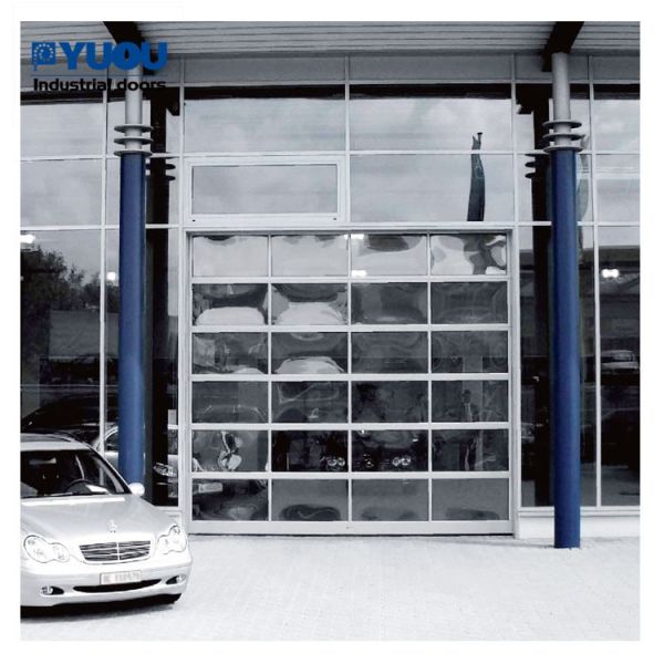 Transparent PC Glass Sectional Garage Doors Automatic Aluminum Frame 410mm