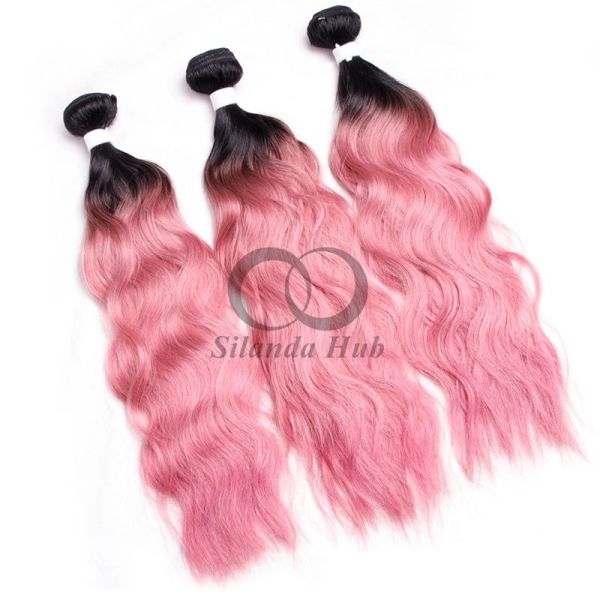 #T1B/Pink Natural Wave Remy Human Hair Bundles Sew In Weave Bundles Brazilian Bundle Deals