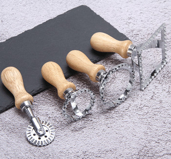 Stainless Steel Ravioli Mold with Wooden Handle Used for Making Italian