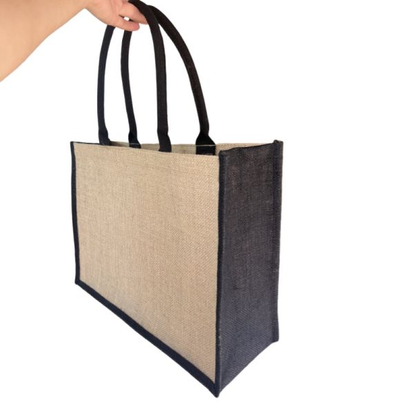 Custom Made Printed Natural Jute Tote Bag With Coloured Gusset