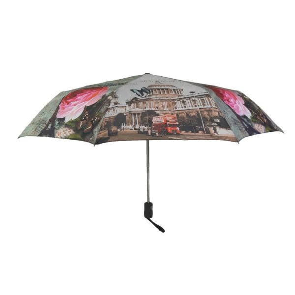 Metal Frame Fiberglass Ribs Foldable Umbrella Full Color Printing