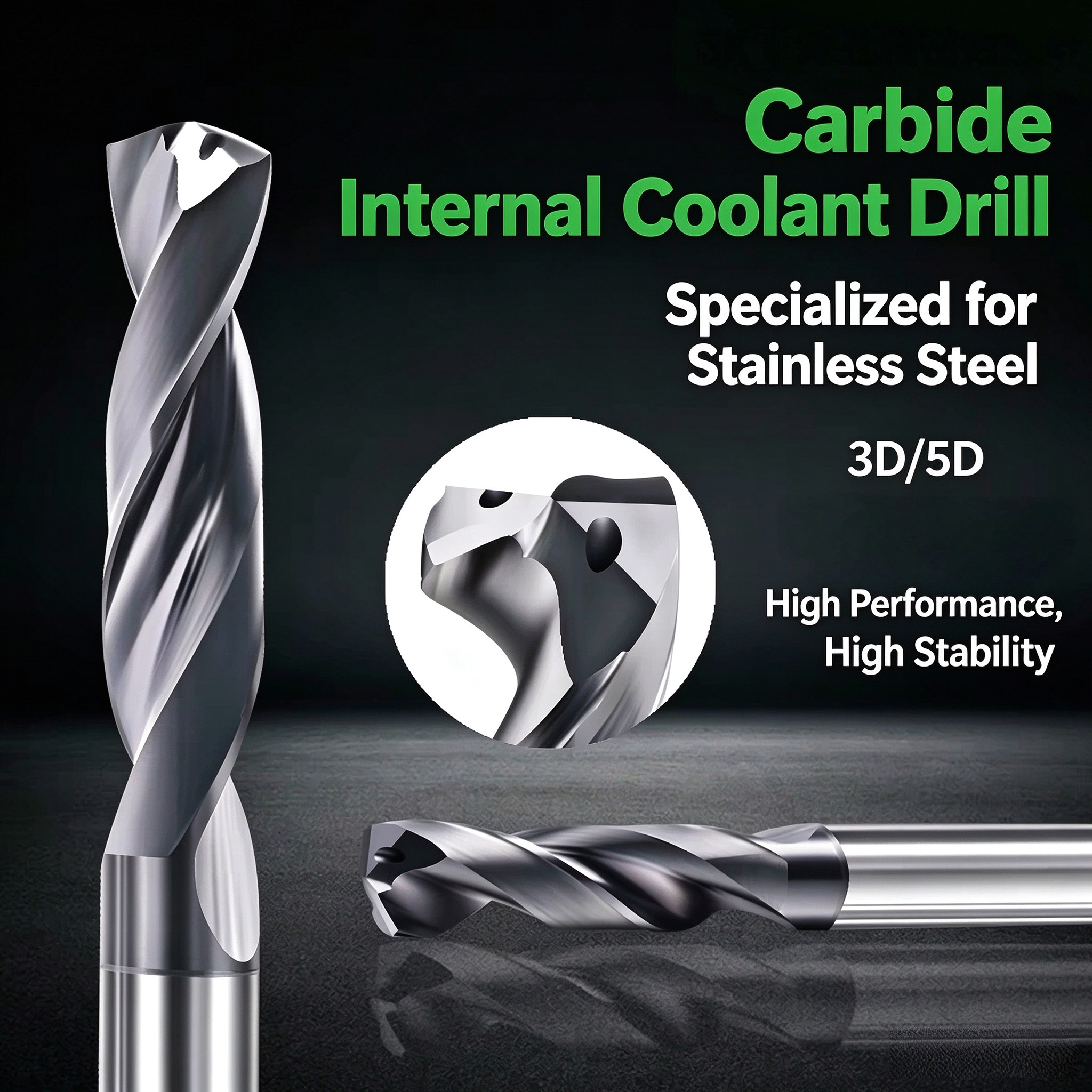 Alloy Solid Carbide Drill Bits Inner Coolant Drilling Tools Tungsten Steel Precision Twist Drill 3D