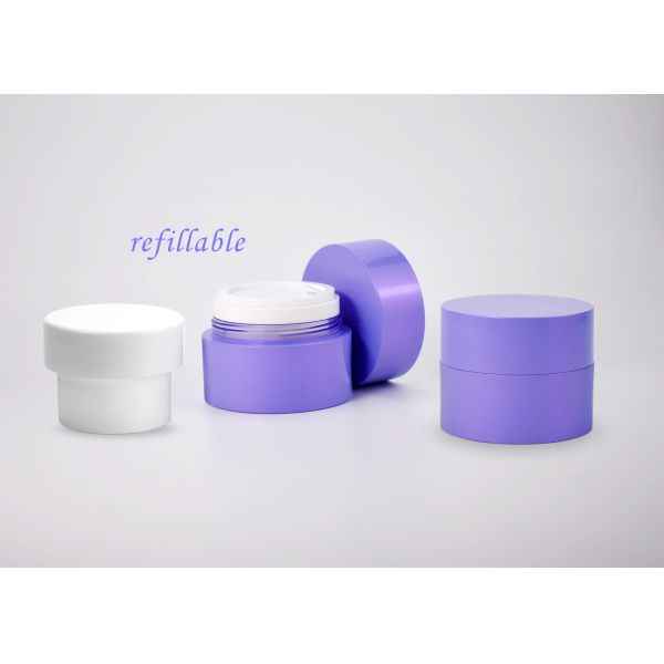 Buy Luxurious 50ml Double Wall Refillable Plastic Cosmetic Jar With Lids for Face Cream And Mask at wholesale prices