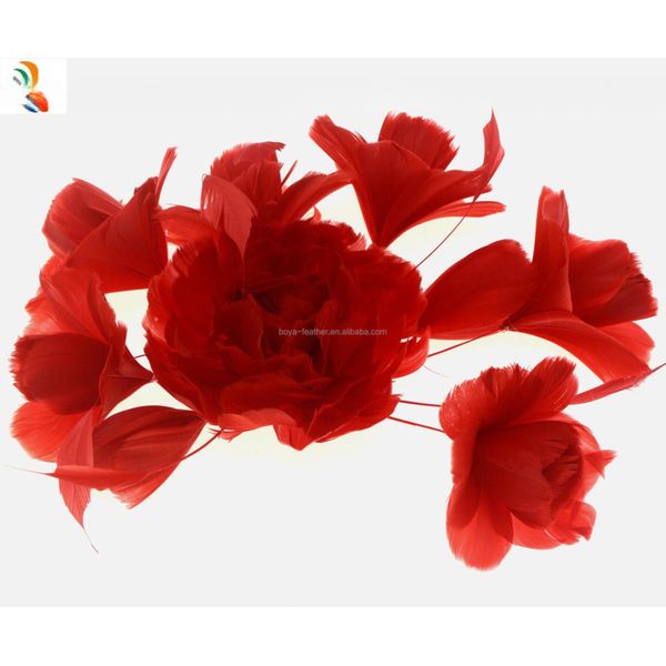 Party Decoration Goose Feather , Stripped Coque Feathers Flower With Wire Accessory