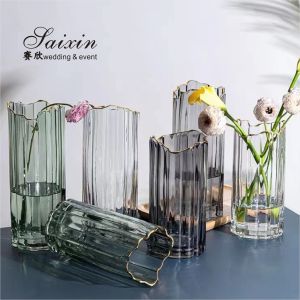 Wholesale Brilliant Gold Rim Glass Vase For Table Home Decoration Creative