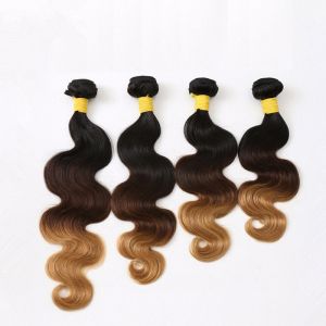 3 bundles Peruvian Remy Human Hair Ombre Hair 1B/4/27 Body Wave 10~30inch