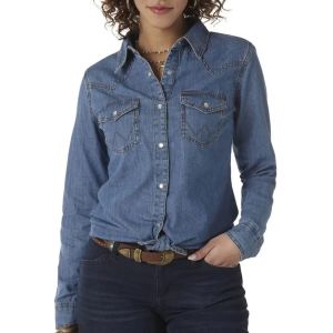Womens Denim Shirt Long Sleeve Button Down with Pockets Blouses