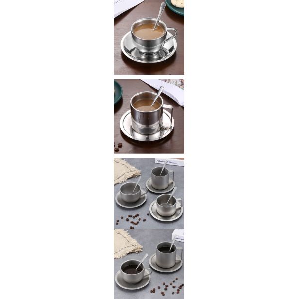 304 Stainless Steel Spoon Tray Durable Ceramic Coffee Mug Set for Office and Everyday