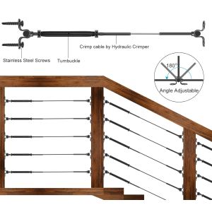 Heavy-Duty Black Cable Railing Kit with Adjustable Threads and Angle Base for