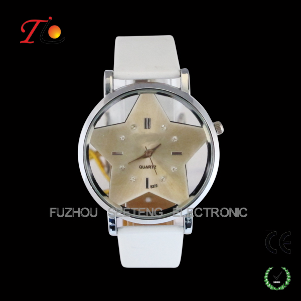 Fashion Leather Strap Quartz Wrist Watch with Czech Stone on Dial For Young Ladies