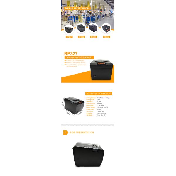 RP327 USB Desktop Ticket Printer 80mm Thermal Receipt Printer Billing Kitchen Printer Machine