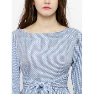 Women White & Blue Striped Blouse