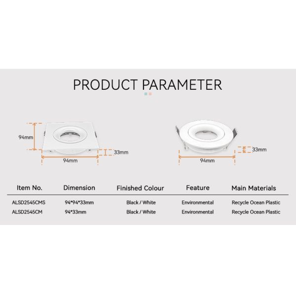 Renewable Material GU10 Downlight Housing Square Tilted MR16 Downlight Housing