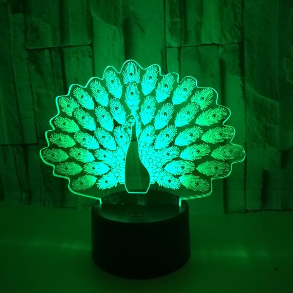 New peacock 3D night light Colorful touch LED visual Gift decoration atmosphere 3D small table lamp