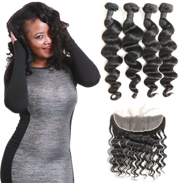 Buy Waterproof Brazilian Natural Hair Extensions Loose Wave Lace Frontal Closure at wholesale prices
