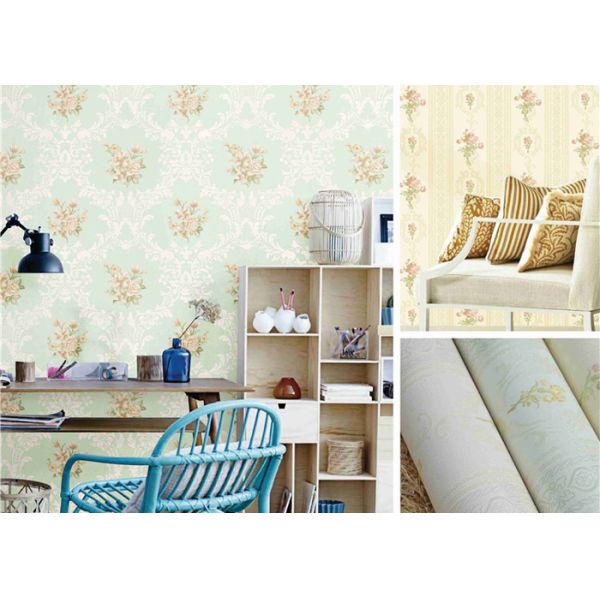 PVC 3D Cheap Discount Wallpaper / Country Style Wallpaper With Rose Pattern , 0.53*10M