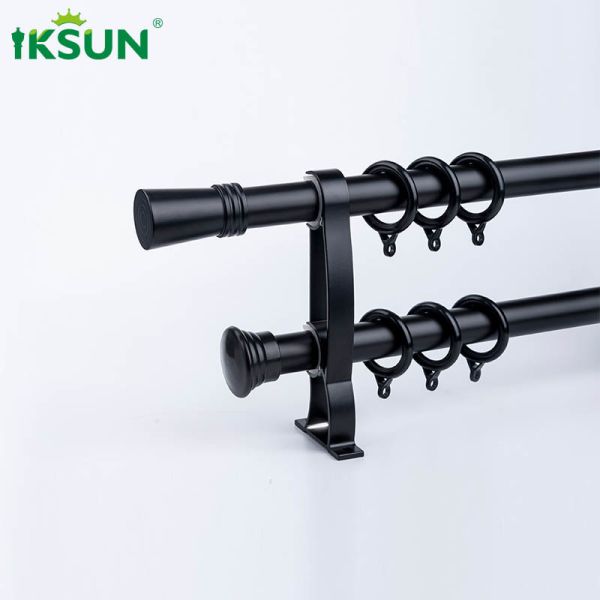 Buy 22ft Black Pipe Curtain Rod , Metal Double Expandable Curtain Pole at wholesale prices