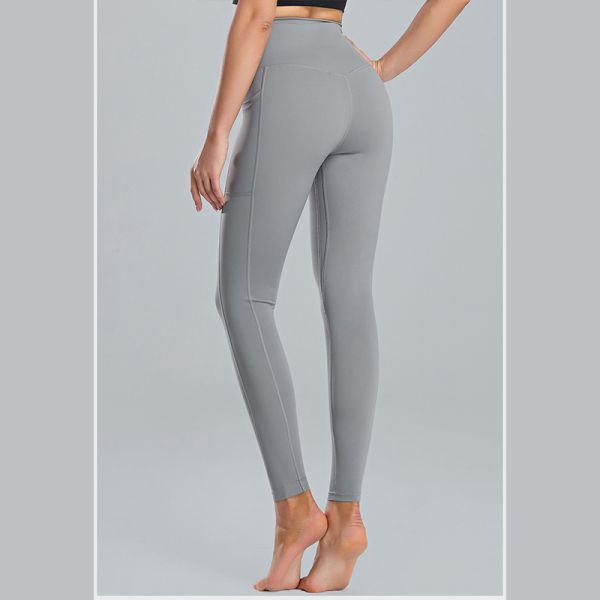 Nude Ladies Plus Size Sports Leggings Hip Lifting Gym Leggings With Pockets