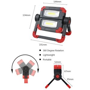 20W 360 Degree Rotating Work Light Dual Head COB 4AA Battery