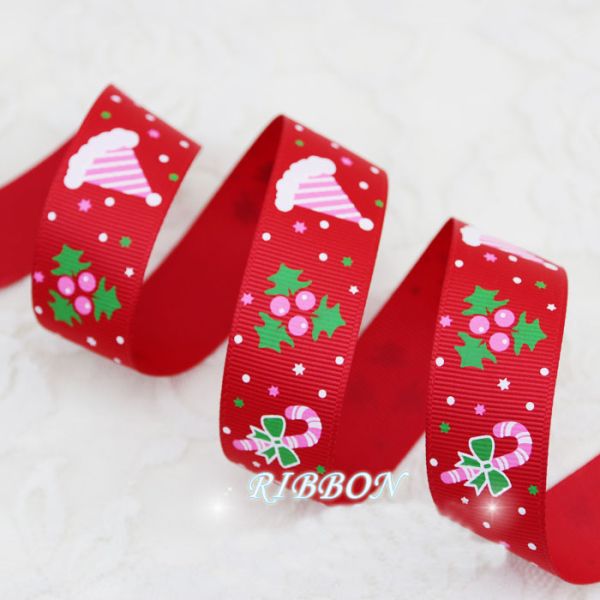2020 Christmas holiday polyester tape with christmas tree and snow printed ribbon